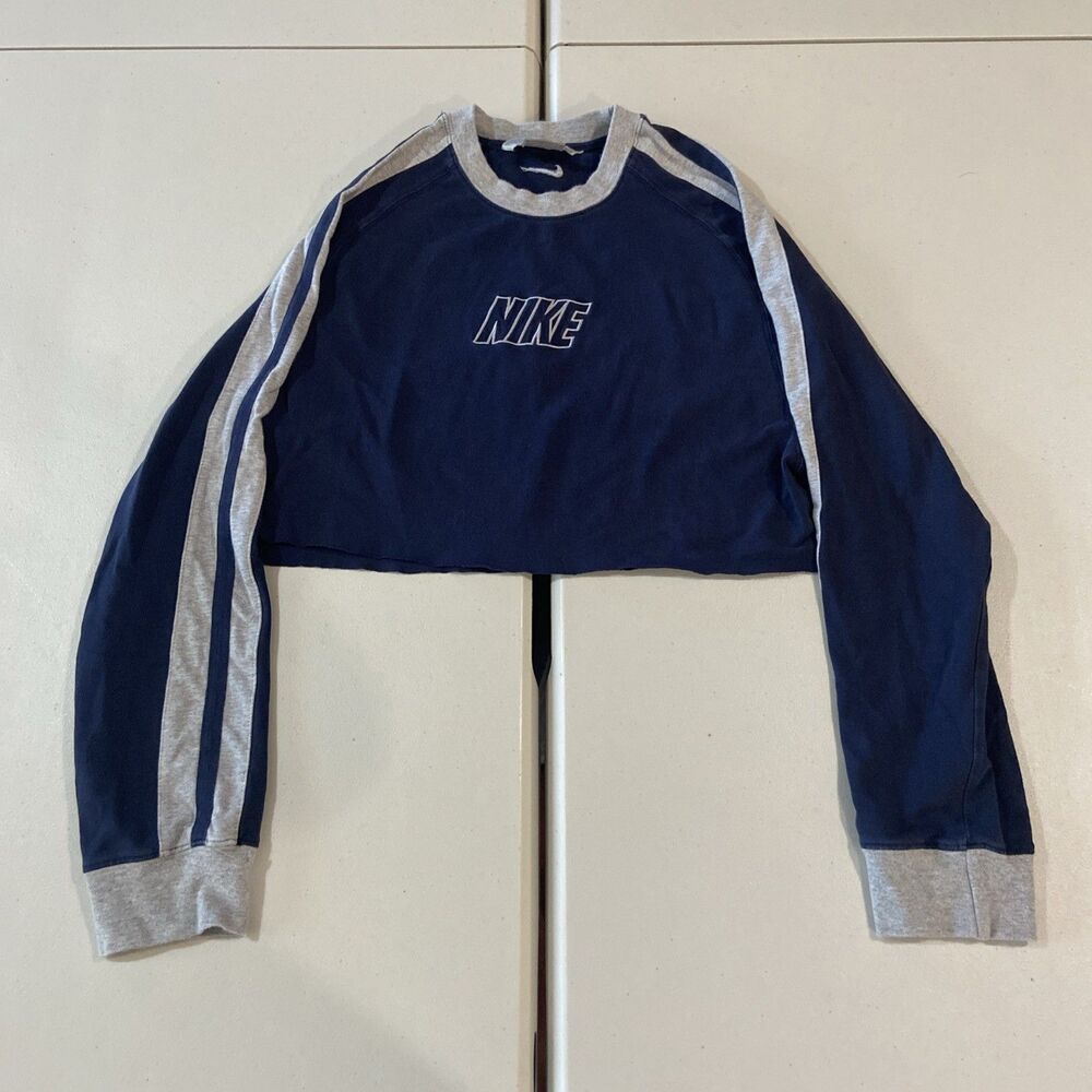 Nike VTG Y2K Cropped Shirt Womens Small Colorblock Embroidery Top Long Sleeve
